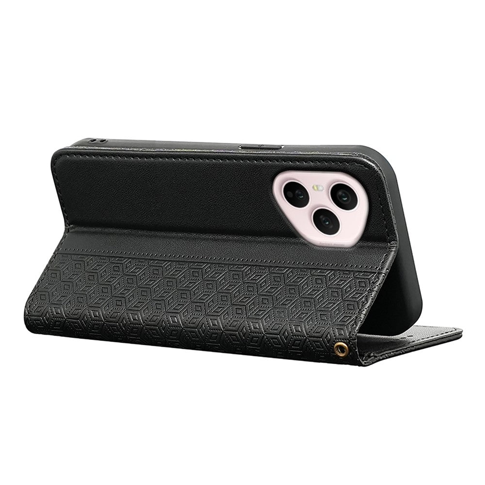 For Honor 400 Pro 5G (Global) Wallet Phone Case Checkered Pattern Imprint Leather Flip Cover with Wrist Strap