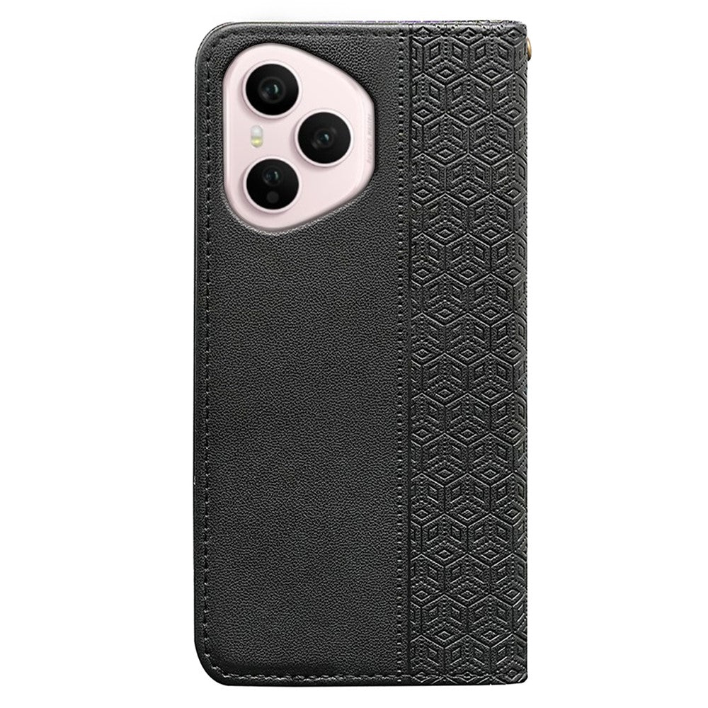 For Honor 400 Pro 5G (Global) Wallet Phone Case Checkered Pattern Imprint Leather Flip Cover with Wrist Strap