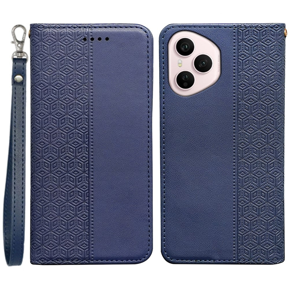 For Honor 400 Pro 5G (Global) Wallet Phone Case Checkered Pattern Imprint Leather Flip Cover with Wrist Strap