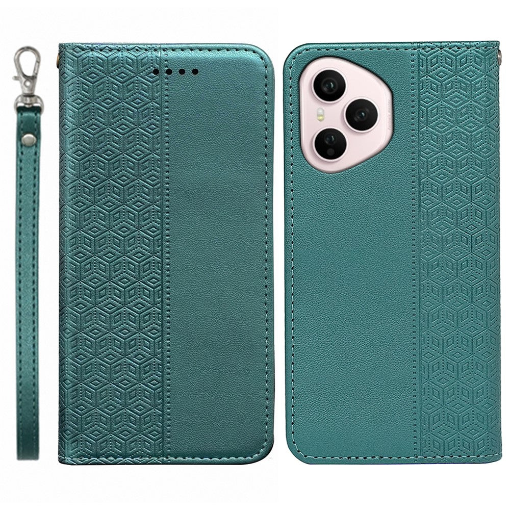For Honor 400 Pro 5G (Global) Wallet Phone Case Checkered Pattern Imprint Leather Flip Cover with Wrist Strap