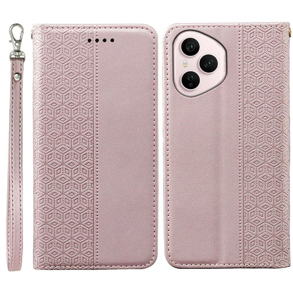 For Honor 400 Pro 5G (Global) Wallet Phone Case Checkered Pattern Imprint Leather Flip Cover with Wrist Strap