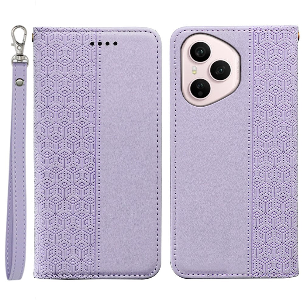 For Honor 400 Pro 5G (Global) Wallet Phone Case Checkered Pattern Imprint Leather Flip Cover with Wrist Strap