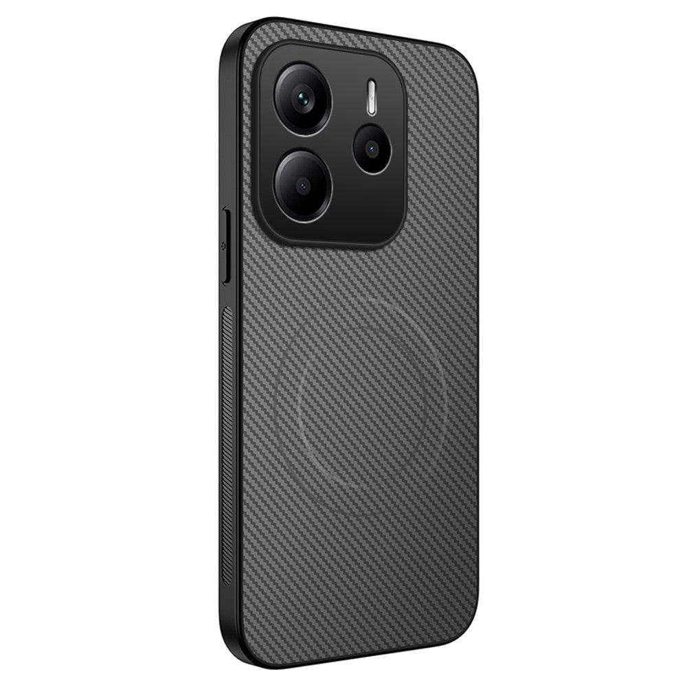 WANLONFENG For Xiaomi Redmi Note 14 5G Magnetic Case  TQ Series Carbon Fiber Texture PC TPU Phone Cover