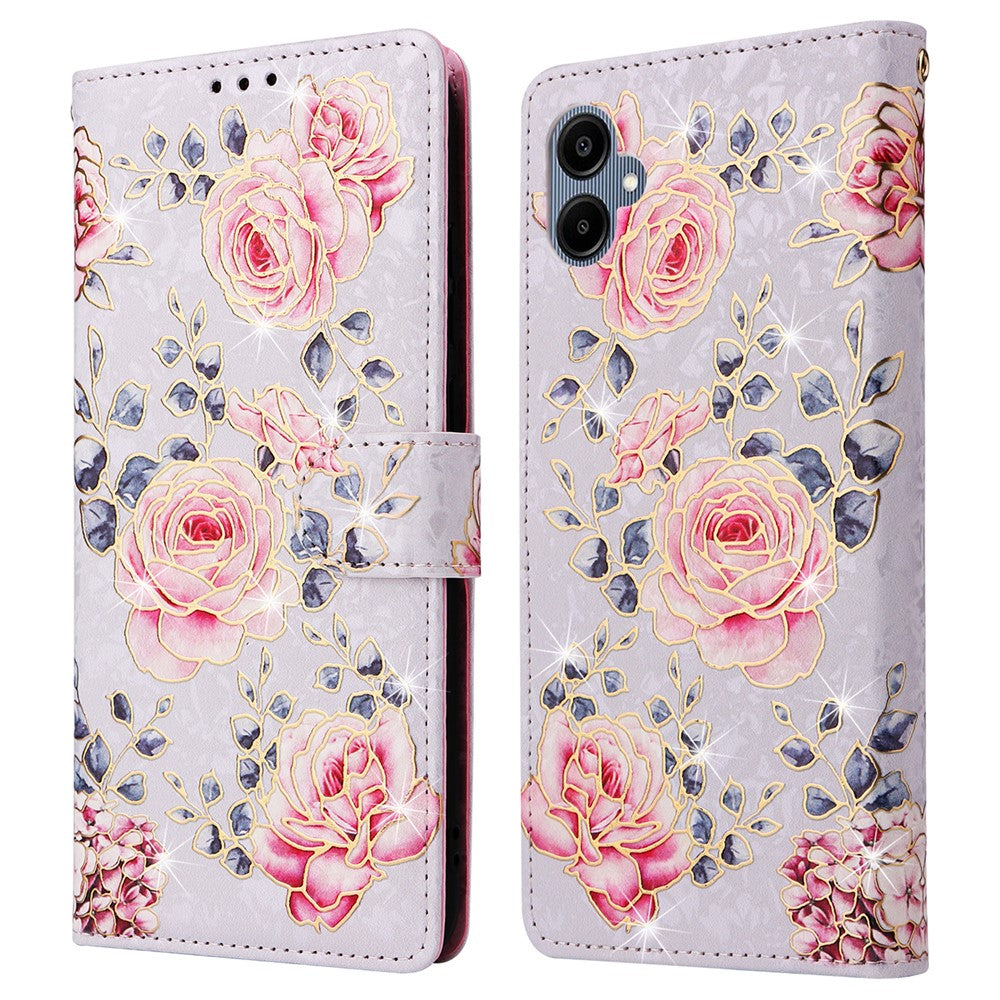 For Samsung Galaxy A08 5G / A08 4G / A07 4G / A06 4G / A06 5G Case RFID Blocking Flower Leather Phone Cover with Wrist Strap