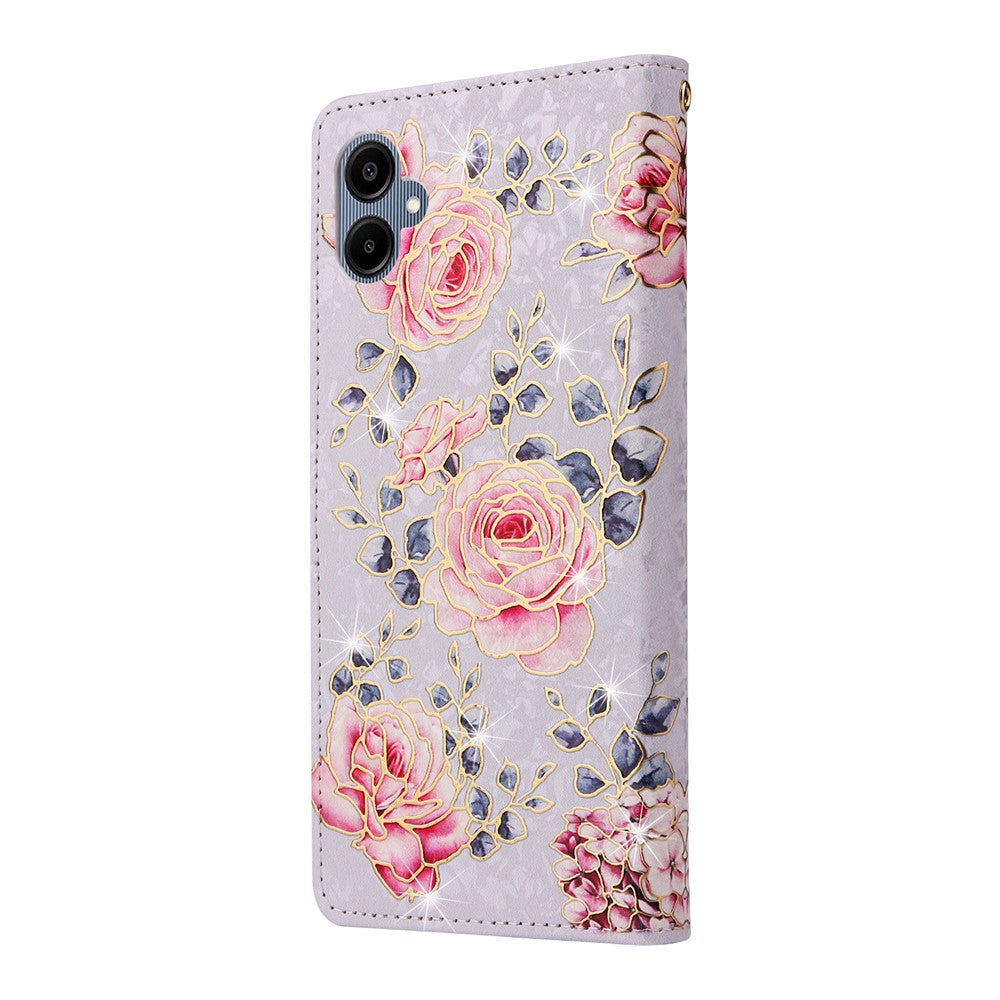 For Samsung Galaxy A08 5G / A08 4G / A07 4G / A06 4G / A06 5G Case RFID Blocking Flower Leather Phone Cover with Wrist Strap