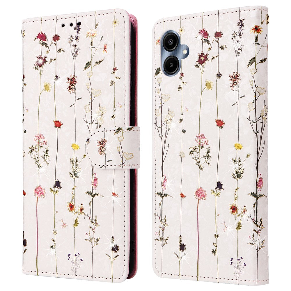 For Samsung Galaxy A08 5G / A08 4G / A07 4G / A06 4G / A06 5G Case RFID Blocking Flower Leather Phone Cover with Wrist Strap