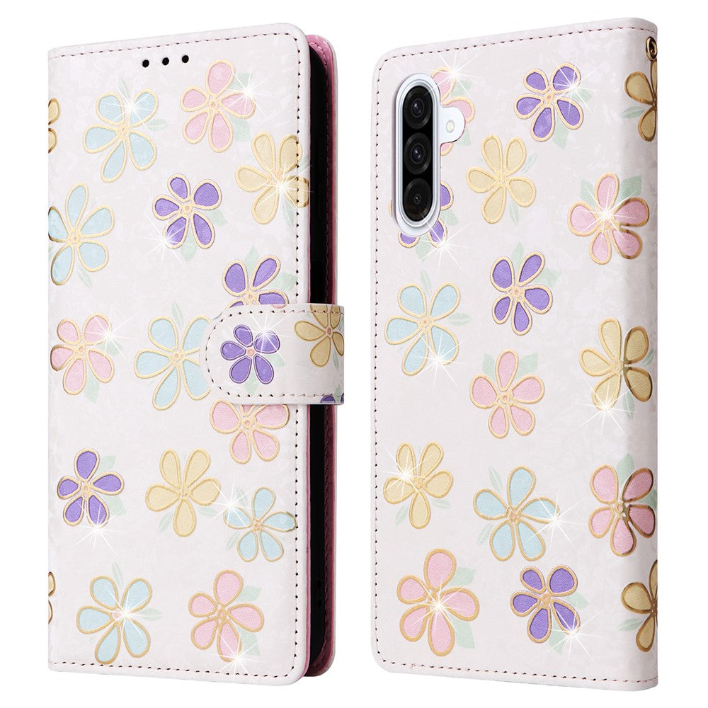 Til Samsung Galaxy A18 5G / A17 5G / A17 4G / A26 5G etui RFID-blokerende blomstret lædertelefoncover med håndrem