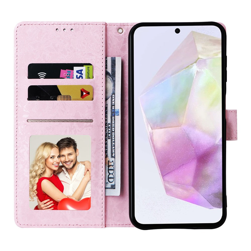 Til Samsung Galaxy A18 5G / A17 5G / A17 4G / A26 5G etui RFID-blokerende blomstret lædertelefoncover med håndrem