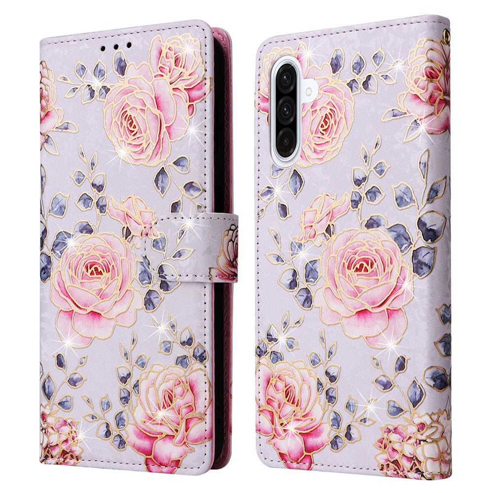 Til Samsung Galaxy A18 5G / A17 5G / A17 4G / A26 5G etui RFID-blokerende blomstret lædertelefoncover med håndrem