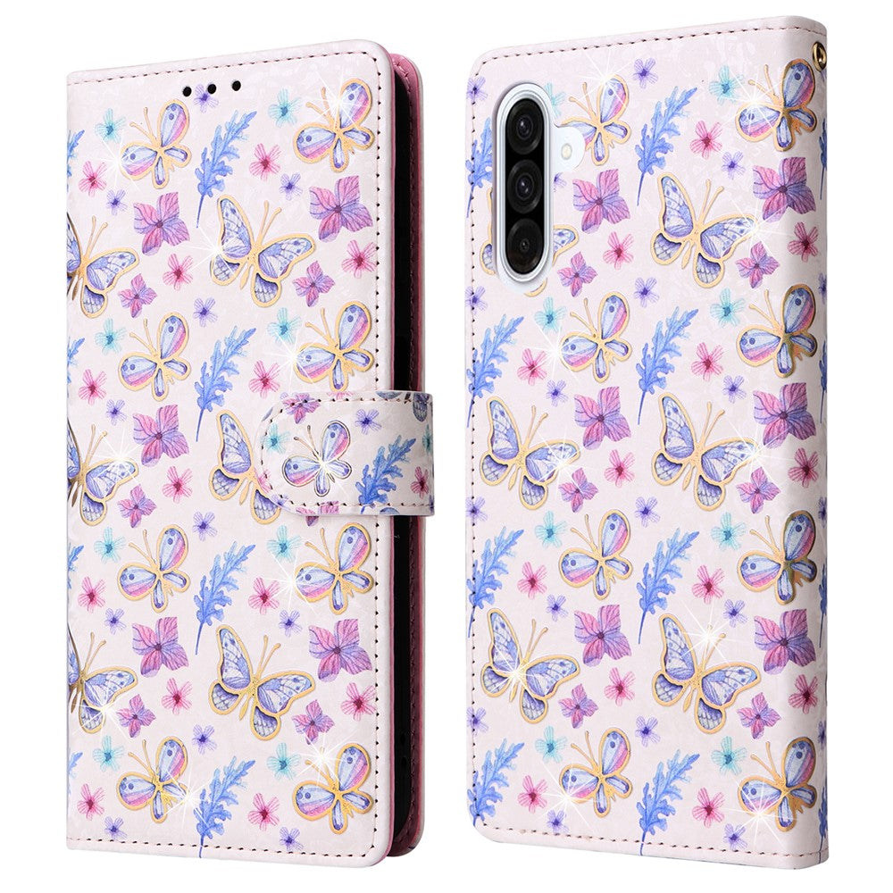 Til Samsung Galaxy A18 5G / A17 5G / A17 4G / A26 5G etui RFID-blokerende blomstret lædertelefoncover med håndrem