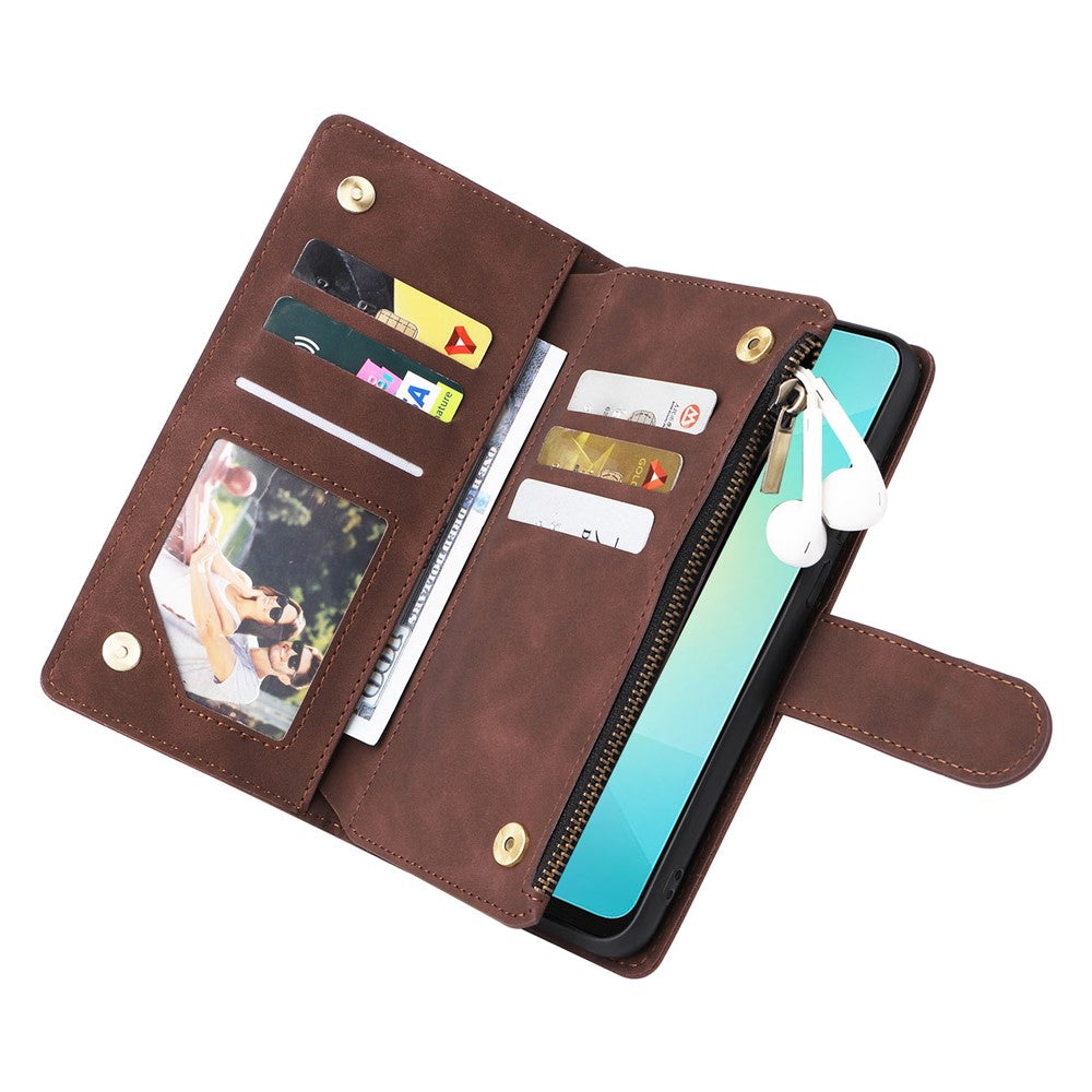 For Samsung Galaxy A08 5G / A08 4G / A07 4G / A06 4G / A06 5G Case Zipper Wallet Multiple Card Slots Leather Phone Cover with Wrist Strap