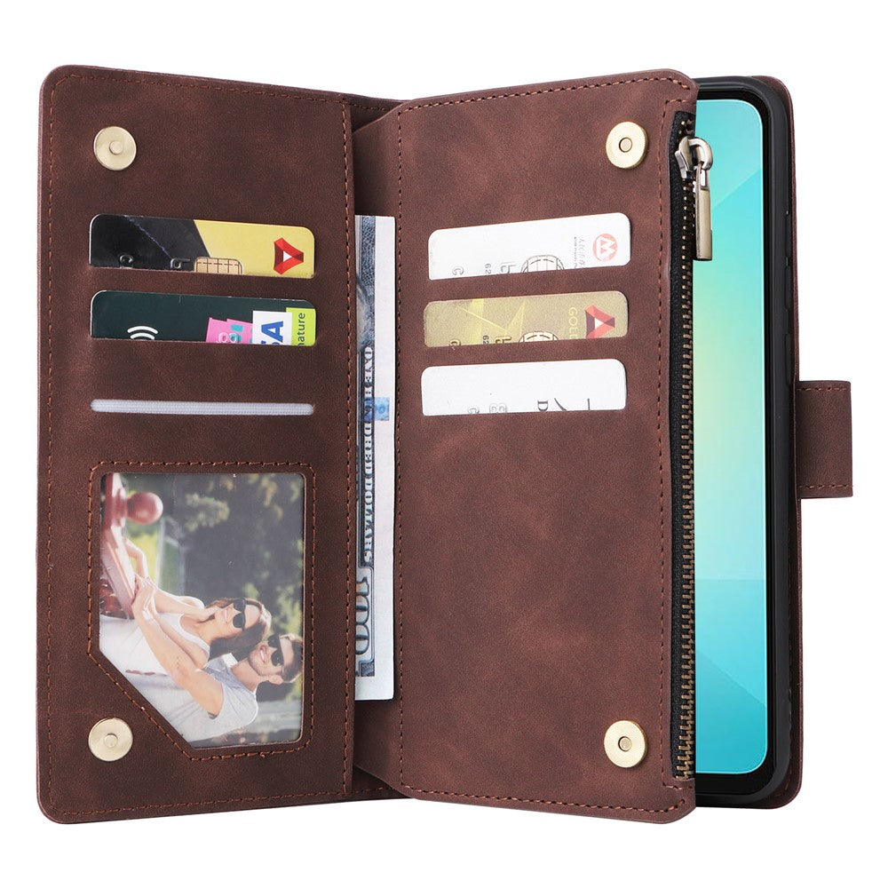 For Samsung Galaxy A08 5G / A08 4G / A07 4G / A06 4G / A06 5G Case Zipper Wallet Multiple Card Slots Leather Phone Cover with Wrist Strap