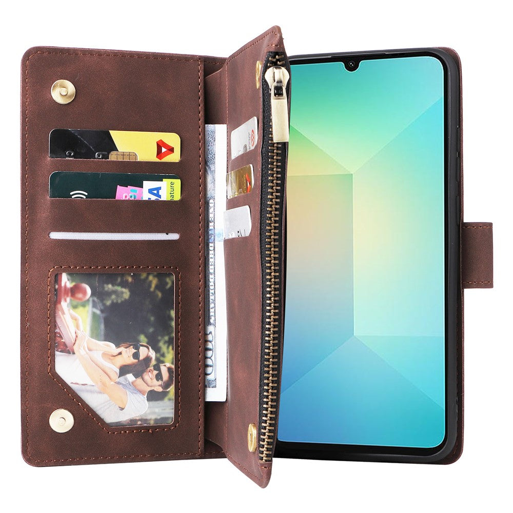 For Samsung Galaxy A08 5G / A08 4G / A07 4G / A06 4G / A06 5G Case Zipper Wallet Multiple Card Slots Leather Phone Cover with Wrist Strap