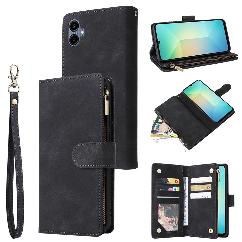 For Samsung Galaxy A08 5G / A08 4G / A07 4G / A06 4G / A06 5G Case Zipper Wallet Multiple Card Slots Leather Phone Cover with Wrist Strap