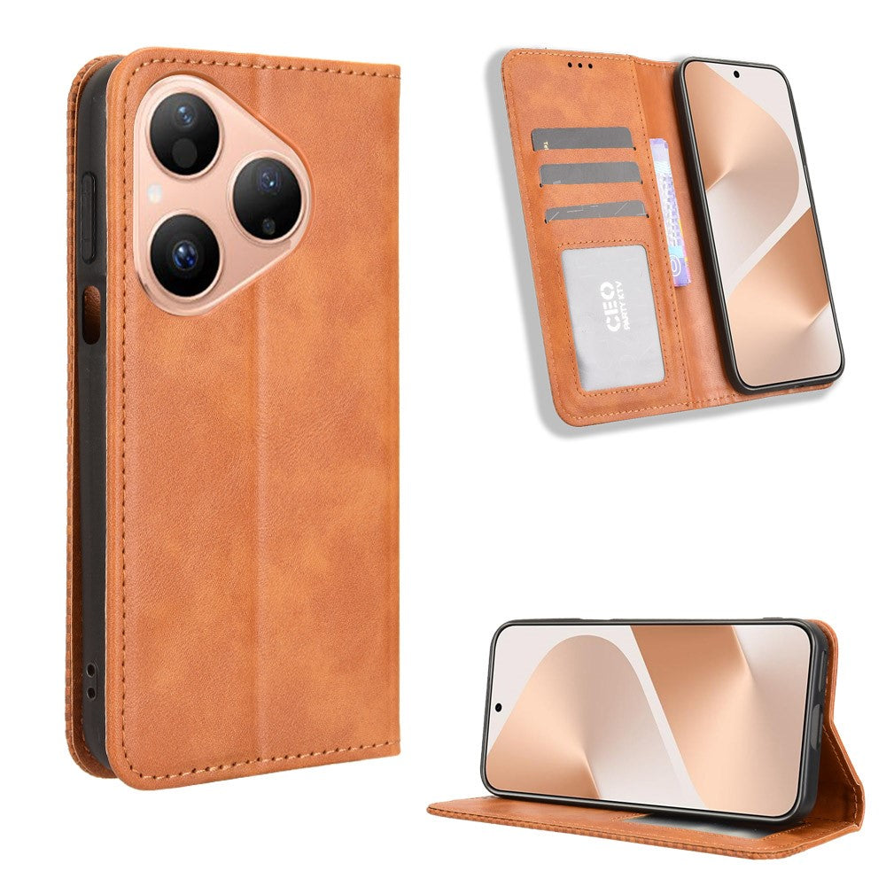For Huawei Pura 80 Leather Case Wallet Stand Retro Texture Phone Cover