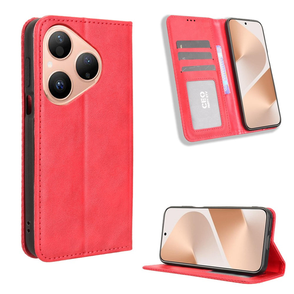 For Huawei Pura 80 Leather Case Wallet Stand Retro Texture Phone Cover