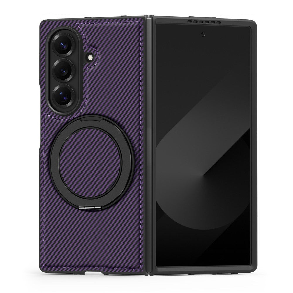 For Samsung Galaxy Z Fold7 5G Magnetic Case Carbon Fiber Texture PU + TPU Kickstand Phone Cover