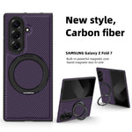 For Samsung Galaxy Z Fold7 5G Magnetic Case Carbon Fiber Texture PU + TPU Kickstand Phone Cover
