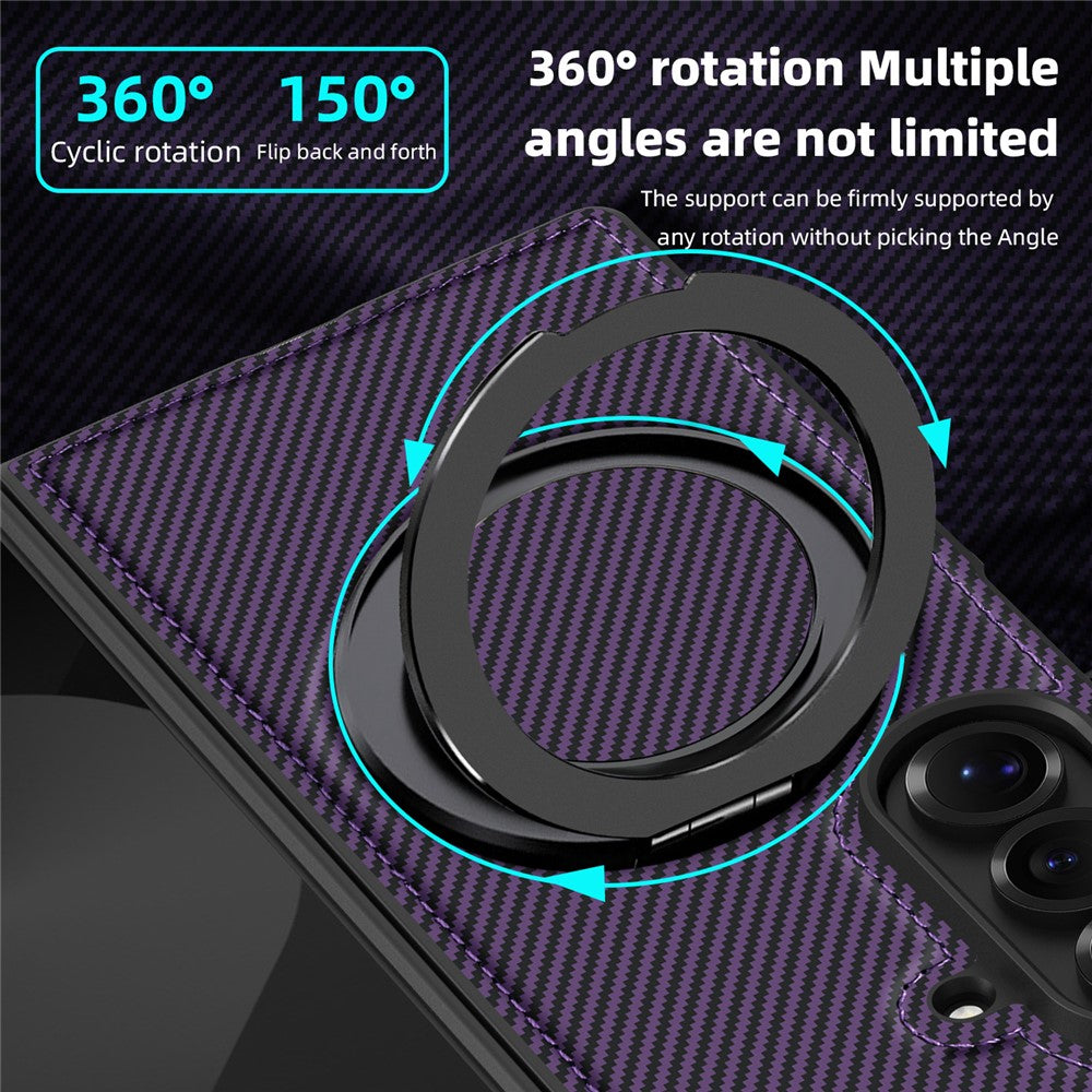 For Samsung Galaxy Z Fold7 5G Magnetic Case Carbon Fiber Texture PU + TPU Kickstand Phone Cover
