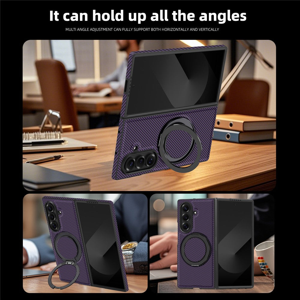 For Samsung Galaxy Z Fold7 5G Magnetic Case Carbon Fiber Texture PU + TPU Kickstand Phone Cover