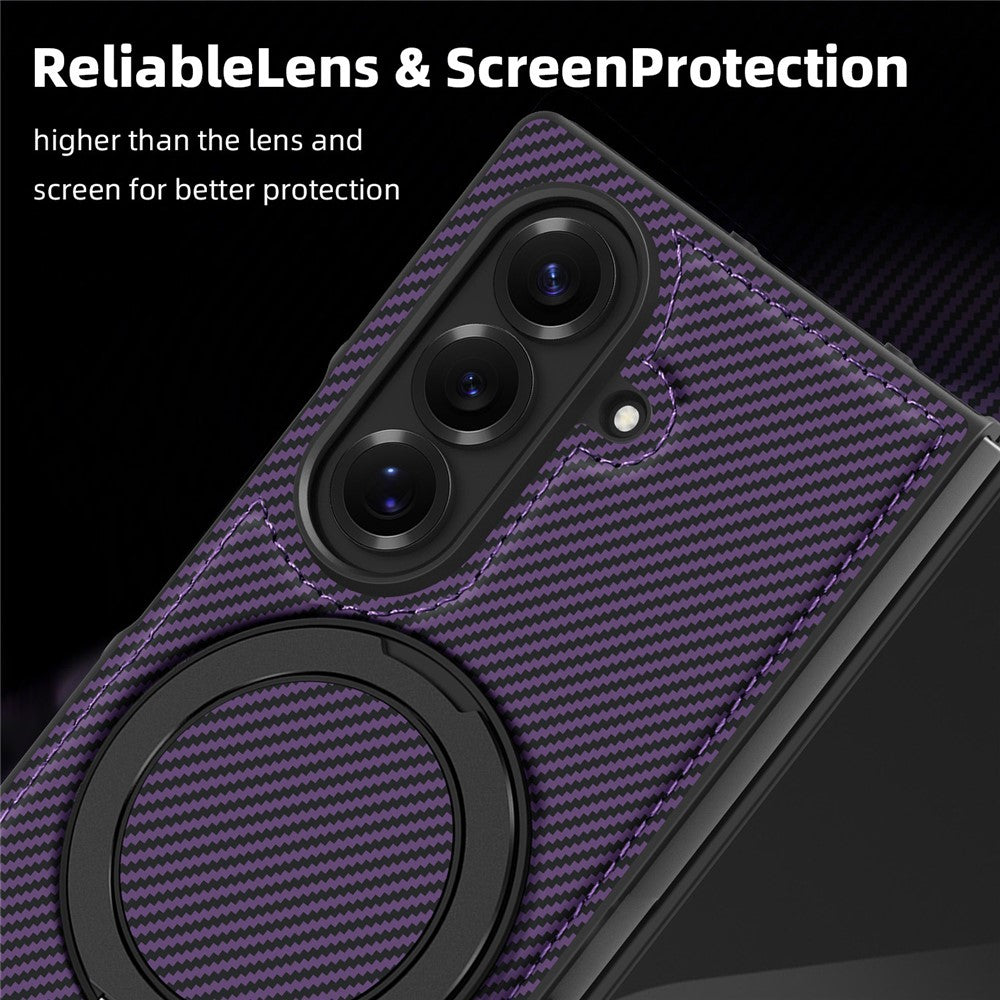 For Samsung Galaxy Z Fold7 5G Magnetic Case Carbon Fiber Texture PU + TPU Kickstand Phone Cover