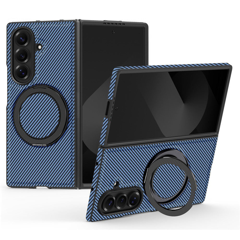 For Samsung Galaxy Z Fold7 5G Magnetic Case Carbon Fiber Texture PU + TPU Kickstand Phone Cover