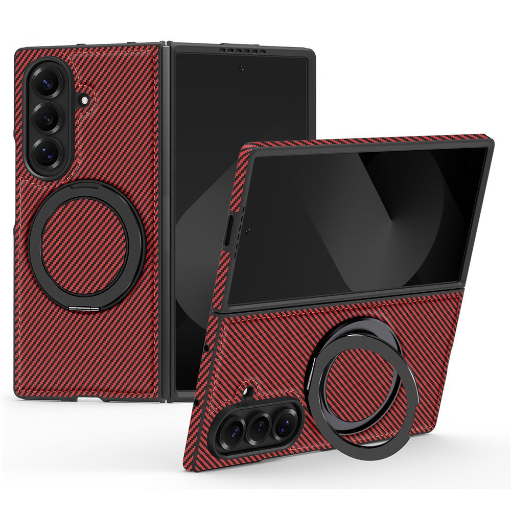 For Samsung Galaxy Z Fold7 5G Magnetic Case Carbon Fiber Texture PU + TPU Kickstand Phone Cover