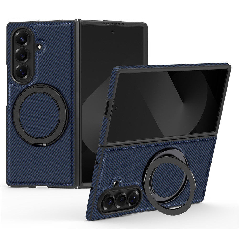 For Samsung Galaxy Z Fold7 5G Magnetic Case Carbon Fiber Texture PU + TPU Kickstand Phone Cover