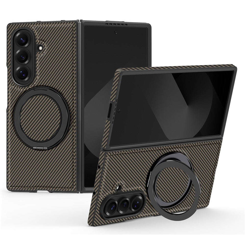 For Samsung Galaxy Z Fold7 5G Magnetic Case Carbon Fiber Texture PU + TPU Kickstand Phone Cover