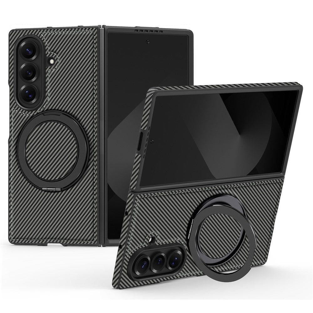For Samsung Galaxy Z Fold7 5G Magnetic Case Carbon Fiber Texture PU + TPU Kickstand Phone Cover