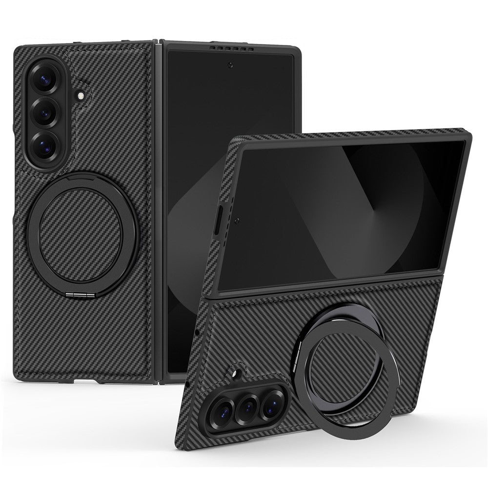 For Samsung Galaxy Z Fold7 5G Magnetic Case Carbon Fiber Texture PU + TPU Kickstand Phone Cover