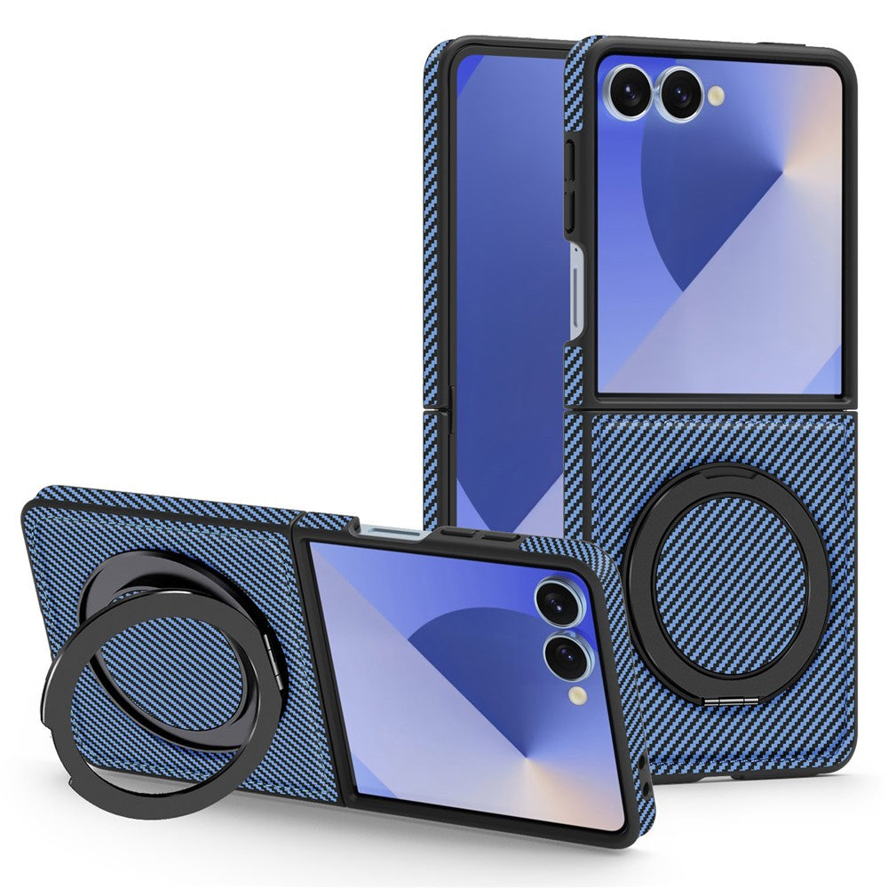 Samsung Galaxy Z Flip7 5G Magnetiskt Skal Kolfiberstruktur PU + TPU Stativ mobilskal