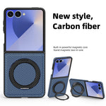 Samsung Galaxy Z Flip7 5G Magnetiskt Skal Kolfiberstruktur PU + TPU Stativ mobilskal