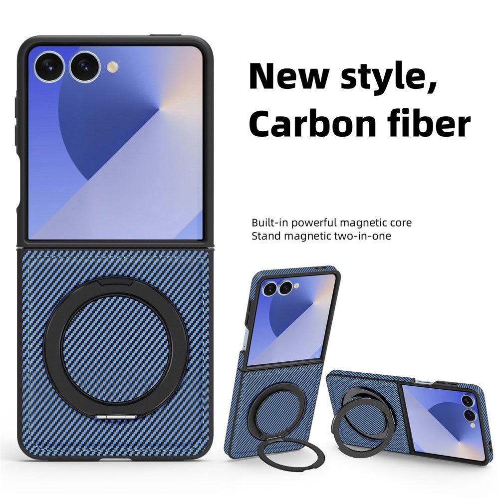 Samsung Galaxy Z Flip7 5G Magnetiskt Skal Kolfiberstruktur PU + TPU Stativ mobilskal