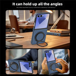 Samsung Galaxy Z Flip7 5G Magnetiskt Skal Kolfiberstruktur PU + TPU Stativ mobilskal