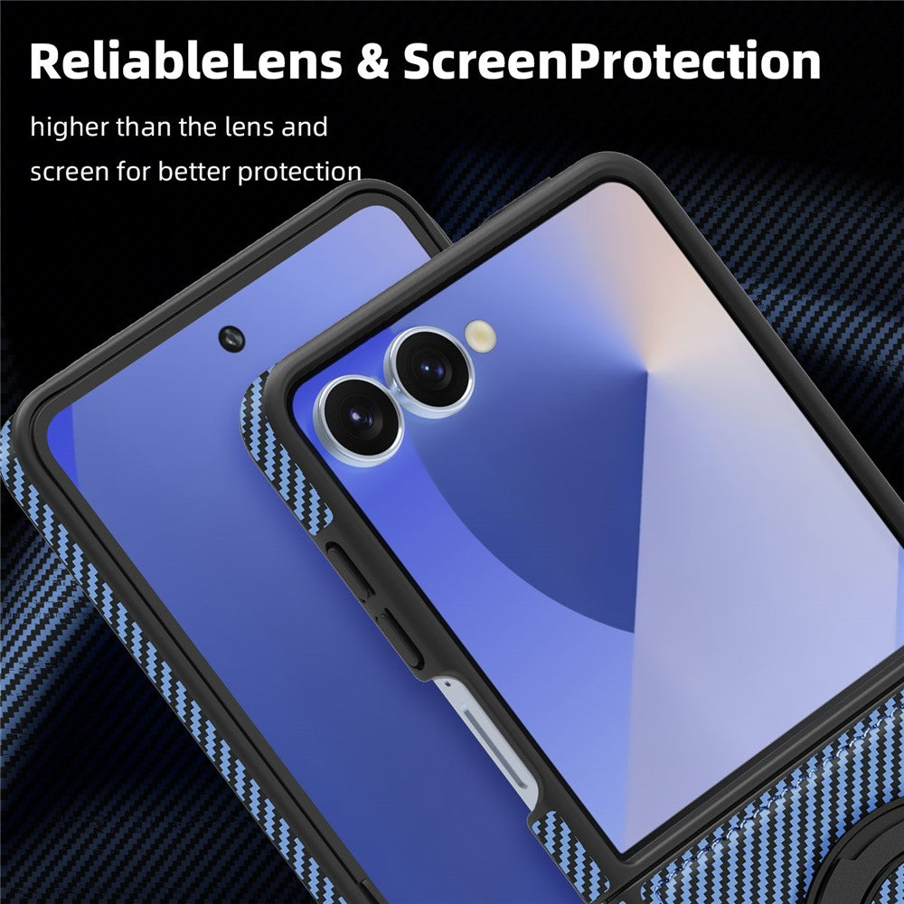 Samsung Galaxy Z Flip7 5G Magnetiskt Skal Kolfiberstruktur PU + TPU Stativ mobilskal