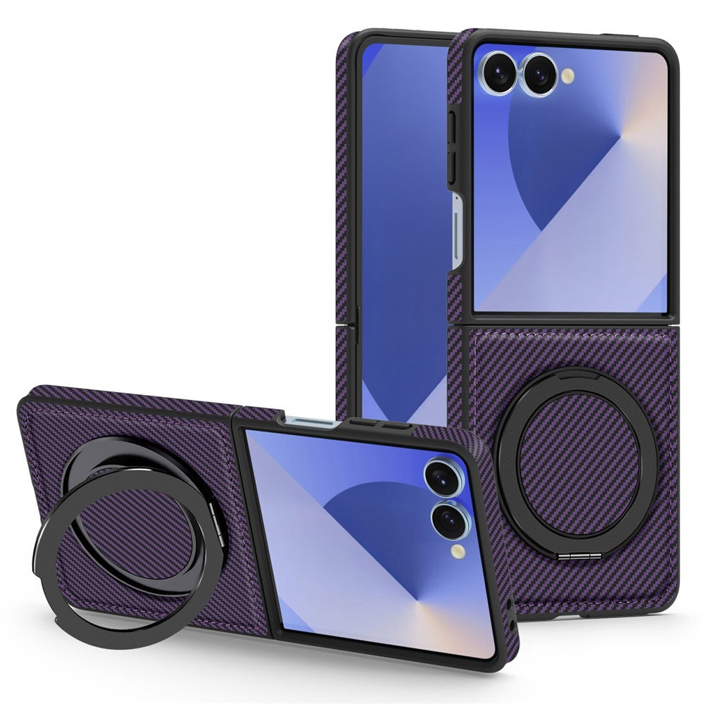 Samsung Galaxy Z Flip7 5G Magnetiskt Skal Kolfiberstruktur PU + TPU Stativ mobilskal