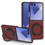 Samsung Galaxy Z Flip7 5G Magnetiskt Skal Kolfiberstruktur PU + TPU Stativ mobilskal