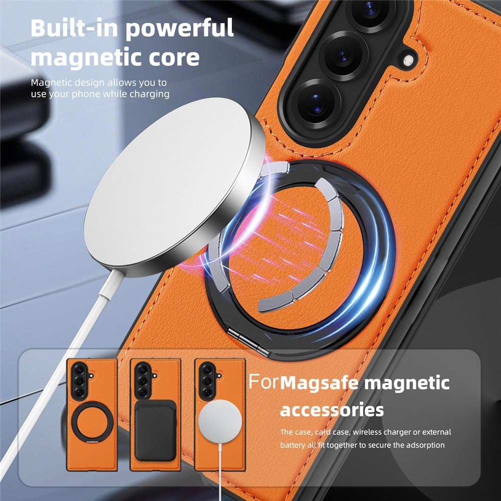 Til Samsung Galaxy Z Fold7 5G etui med ring-kickstand magnetisk etui PU-læder bagcover