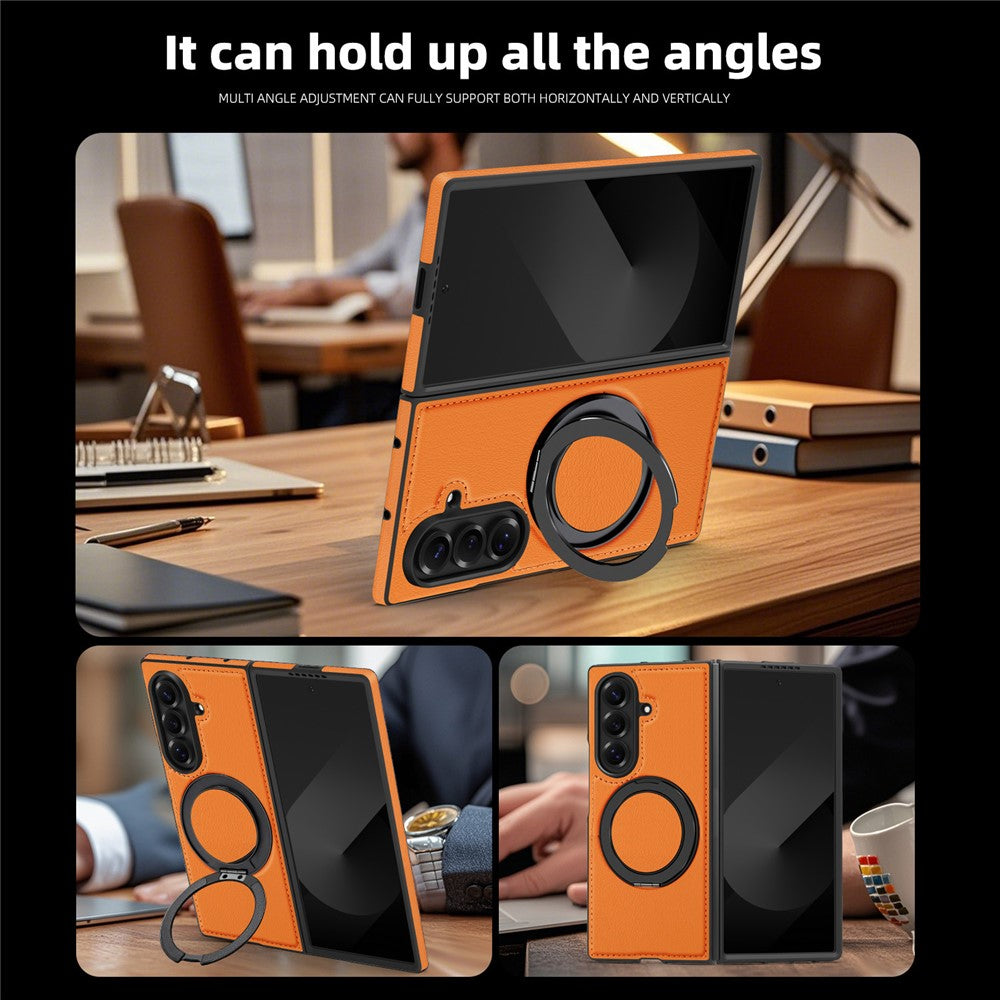 Til Samsung Galaxy Z Fold7 5G etui med ring-kickstand magnetisk etui PU-læder bagcover