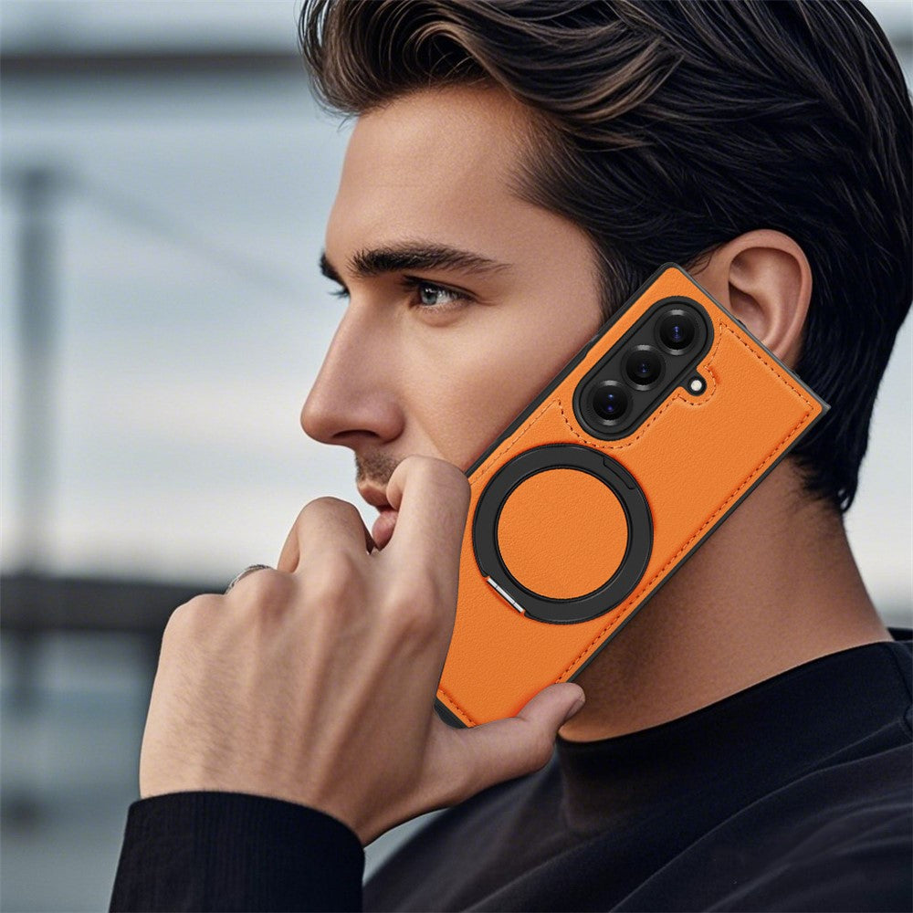 Til Samsung Galaxy Z Fold7 5G etui med ring-kickstand magnetisk etui PU-læder bagcover