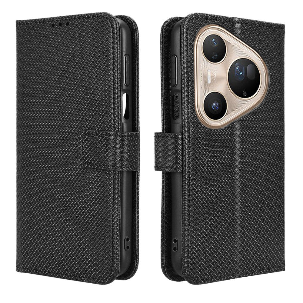 For Huawei Pura 80 Ultra Leather Wallet Case with Strap Diamond Texture Phone Cover