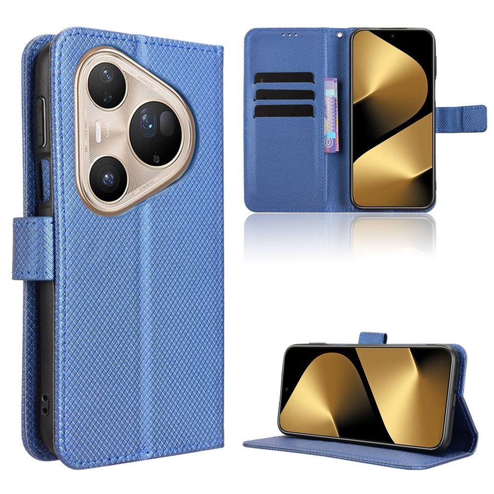 For Huawei Pura 80 Ultra Leather Wallet Case with Strap Diamond Texture Phone Cover