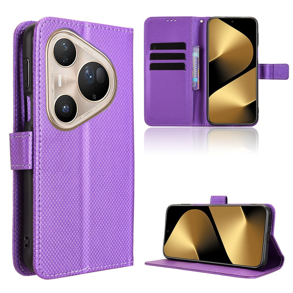 For Huawei Pura 80 Ultra Leather Wallet Case with Strap Diamond Texture Phone Cover