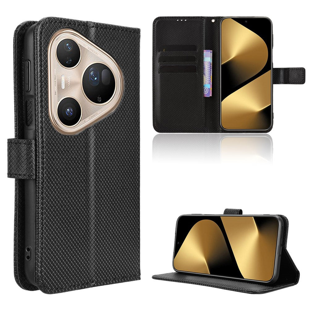 For Huawei Pura 80 Pro+ / Huawei Pura 80 Pro Leather Wallet Case with Strap Diamond Texture Phone Cover
