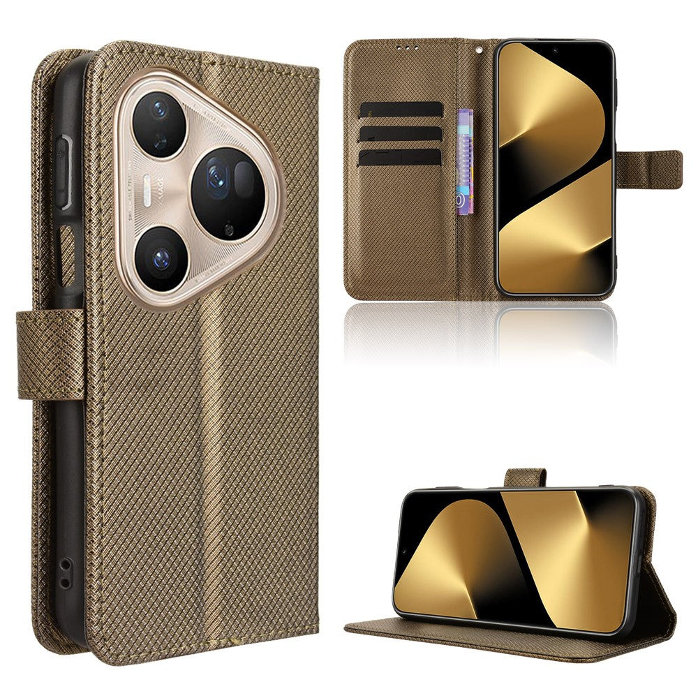 For Huawei Pura 80 Pro+ / Huawei Pura 80 Pro Leather Wallet Case with Strap Diamond Texture Phone Cover