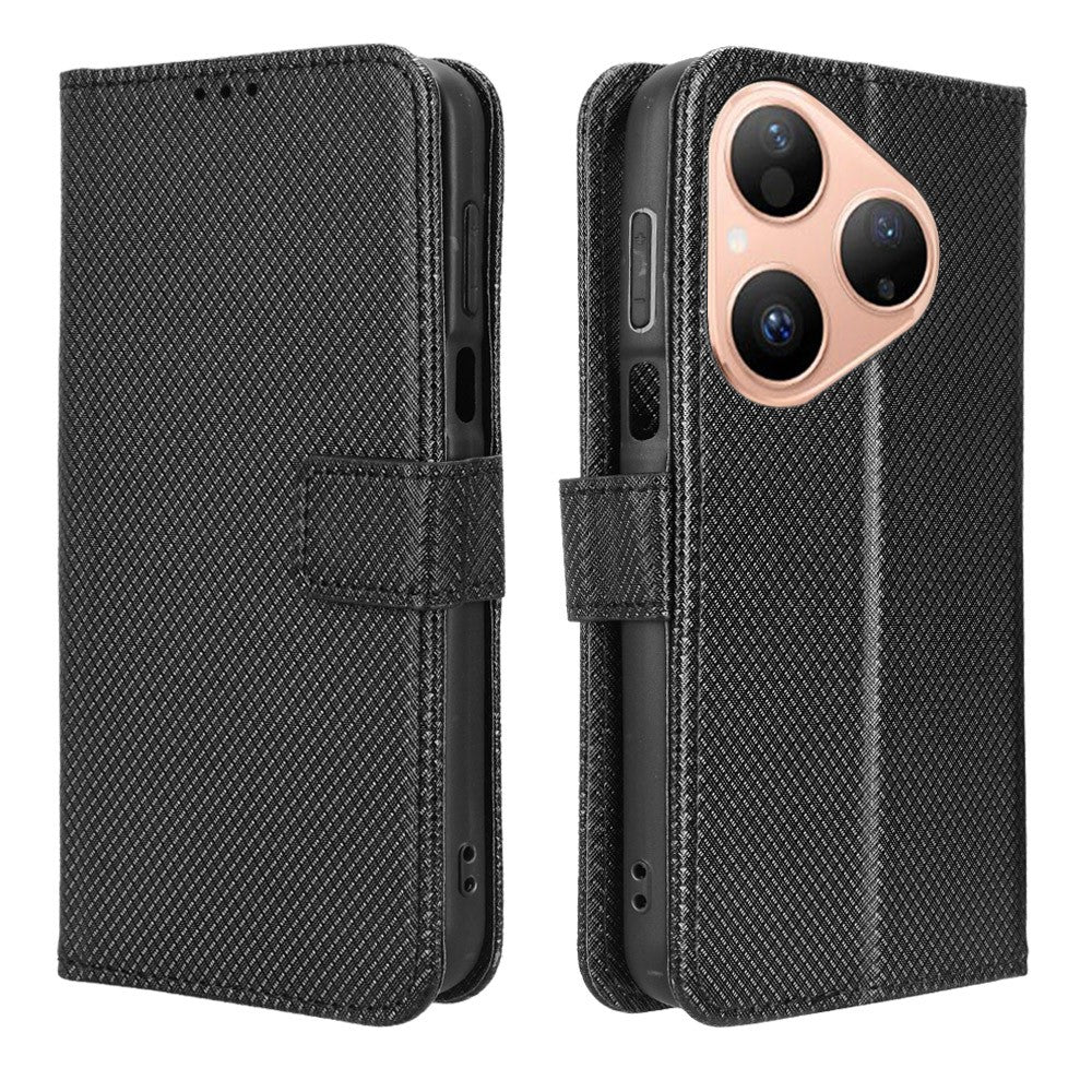 For Huawei Pura 80 Leather Wallet Case with Strap Diamond Texture Phone Cover