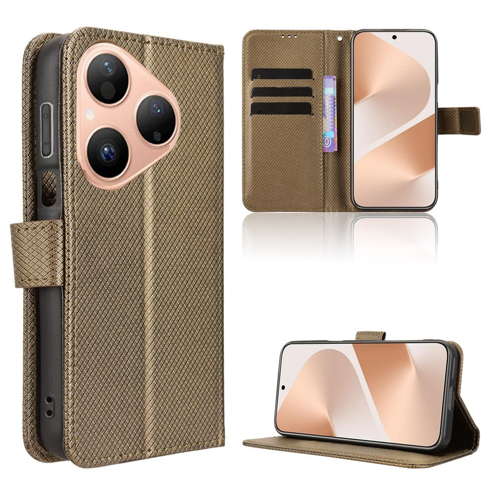 For Huawei Pura 80 Leather Wallet Case with Strap Diamond Texture Phone Cover