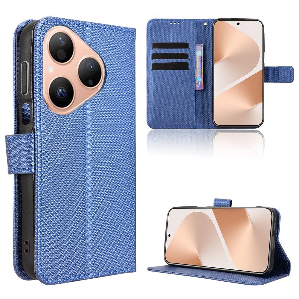 For Huawei Pura 80 Leather Wallet Case with Strap Diamond Texture Phone Cover