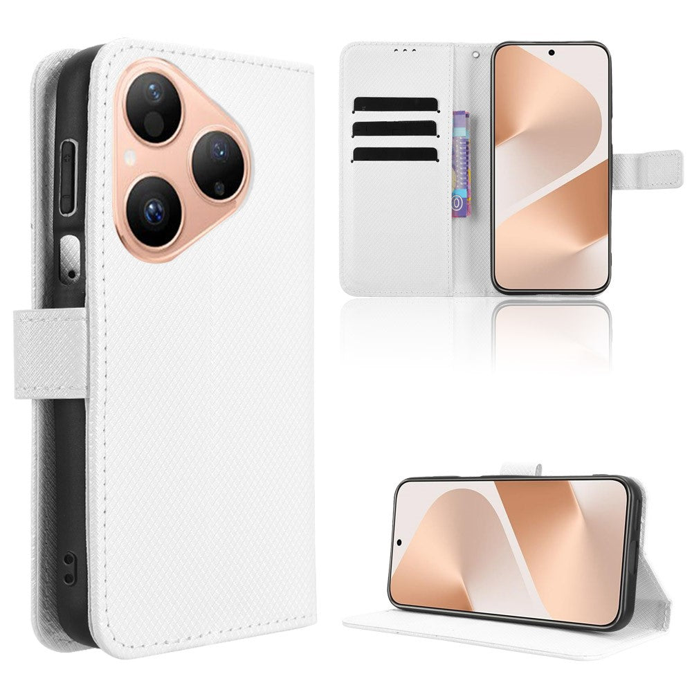 For Huawei Pura 80 Leather Wallet Case with Strap Diamond Texture Phone Cover
